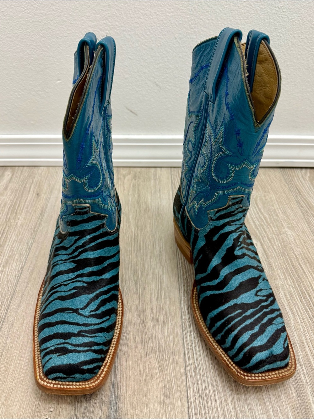 Turquoise Zebra-Print Western Boots for Women